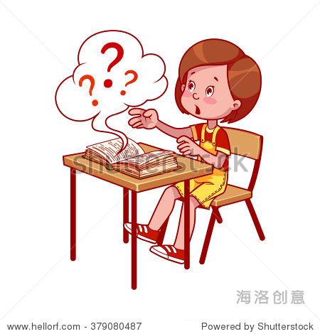 deskwithbookgettinganeducationbookwithmanyquestionsvectorcartoon