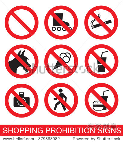 set of prohibition signs suitable for shopping malls cinemas etc