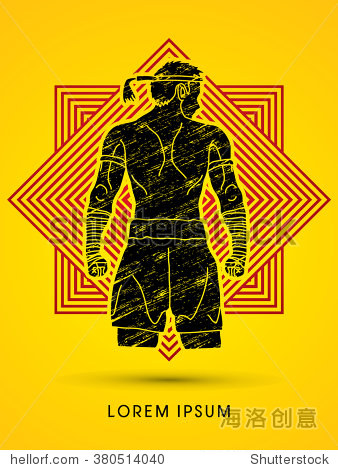 muay thai, thai boxing, sport pose, design on line square back