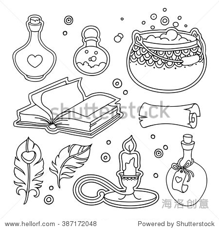 vector set magic fairy witchcraft elements in doodle style.