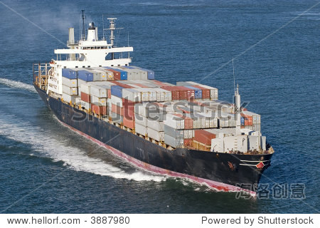 ship with containers aerial view in san francisco