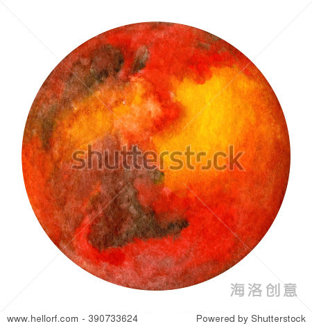 太阳系的行星,火星.水彩插图