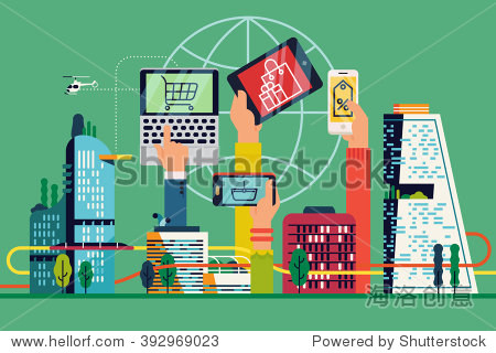 citizens hands using mobile devices for online shopping abstract