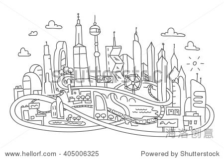 城市模型简笔画图片