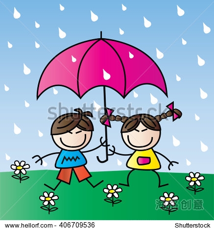 two happy children with a umbrella - 图片素材 - 站酷海洛plus正版