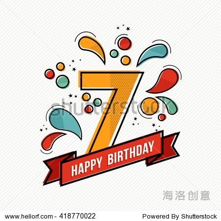 happybirthdaynumber7greetingcardforsevenyearinmodernflatlineart