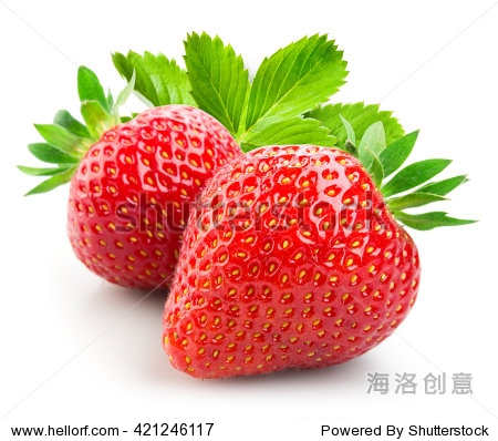 two berries with leaves isolated on white background.
