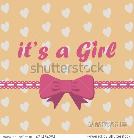 vector card with text its a girl with bow and hearts on baby