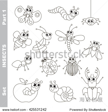 small insects set in vector the colorless version.