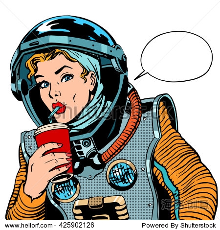 female astronaut drinking soda