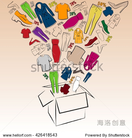 of men and womens clothing and shoes fall into the box