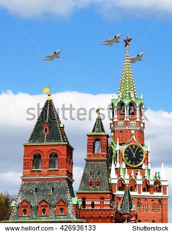 russian air force flying over the moscow kremlin ancient towers