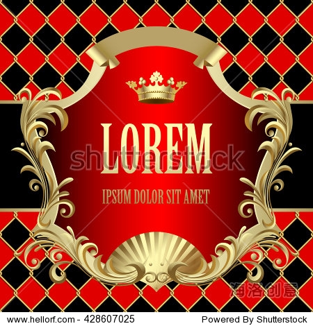 gold and red banner with a crown on on red and black rhomboids