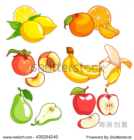 set of cartoon fruits. vector icons set on a white background.