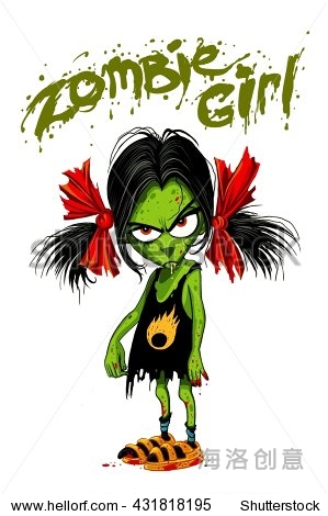 zombie girl, cartoon illustration with text - 图片素材 - 站酷