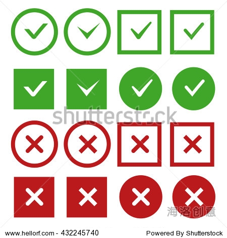 sign no and yes mark. check mark correct and negative.