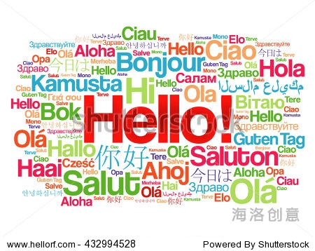 hello word cloud in different languages of the w