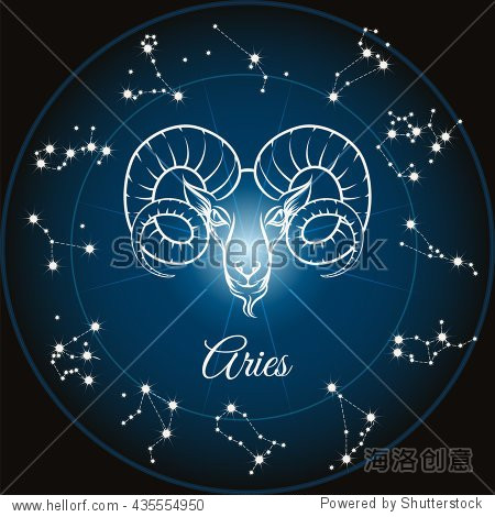 zodiac sign aries and circle constellations. vector illustration