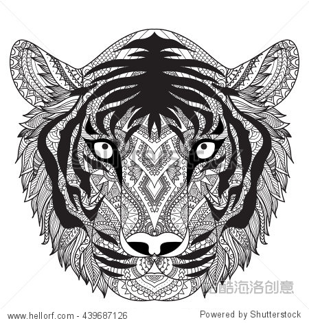 clean lines doodle design of tiger face for t-shirt graphic