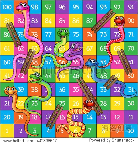 snakes and ladders board game cartoon illustration - 站酷海洛