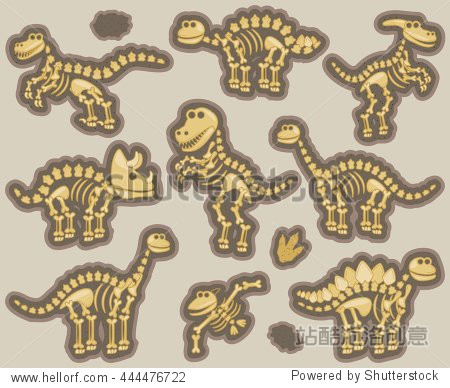 vector collection of dinosaur fossils or bones - 图片素材 - 站酷