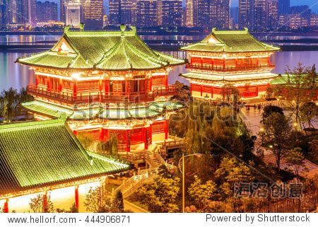 nanchang tengwang pavilion at night is one of chinese famous