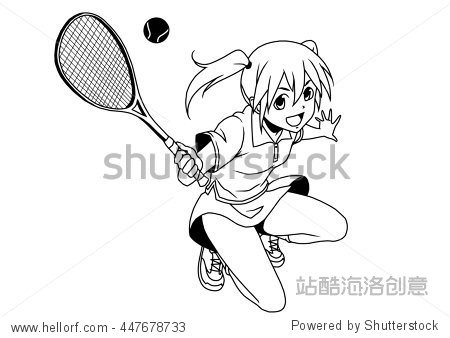 ennis player girl hits the ball illustration logo ink 