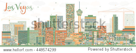 Abstract Las Vegas Skyline with Color Buildings. Business Travel and Tourism Concept with Modern Buildings. Image for Presentation Banner Placard and Web Site.