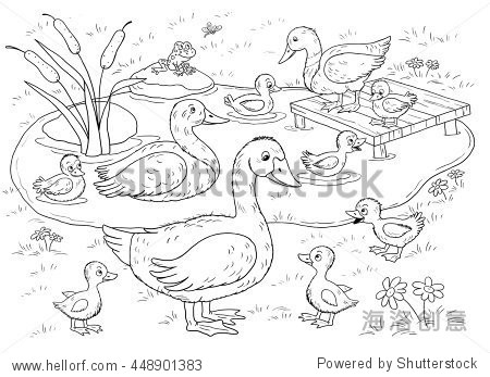 atthefarmdomesticanimalscuteduckandducklingsinthepondmothergoose