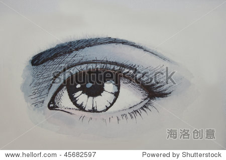 watercolor pen and ink hand sketched eye