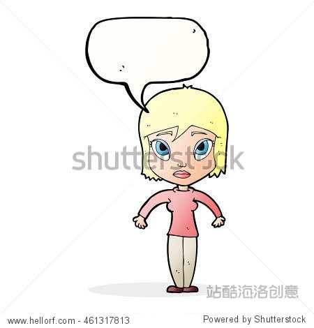 cartoon woman shrugging shoulders with speech bubble - 图片素材