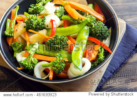 healthy stir fried vegetables in the pan close up