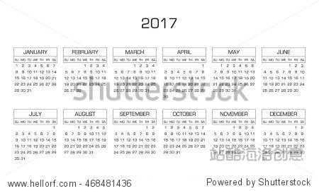 Calendar 2017 year in simple style. Months and