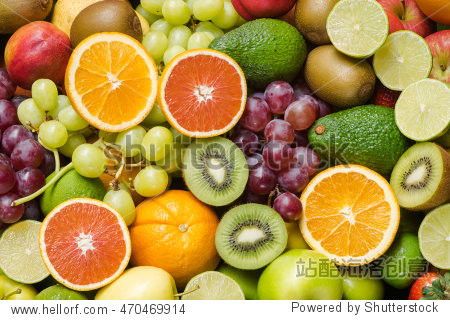 arrangement fresh fruits and vegetables background - 站酷海洛