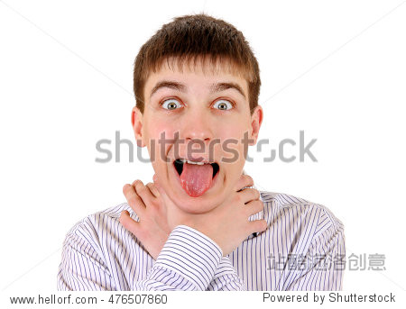 nervous teenager strangle himself isolated on the white back