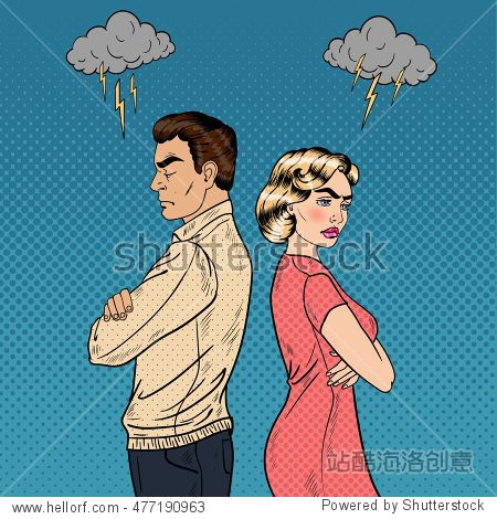 family quarrel - unhappy young couple standing arms crossed back