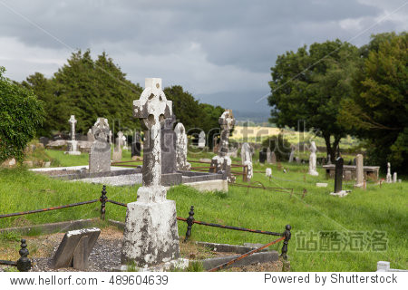 ancient monument and burial concept - old headstones and ruins