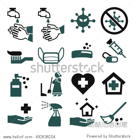 wash, cleaning, hygiene icon set 