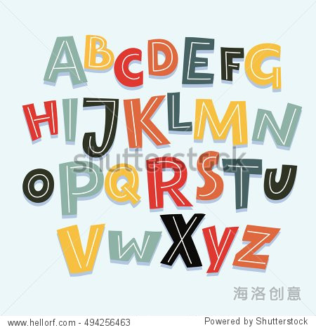 hand drawn capital colorful cartoon english alpha