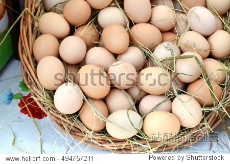 organic brown eggs in a basket on a street mar