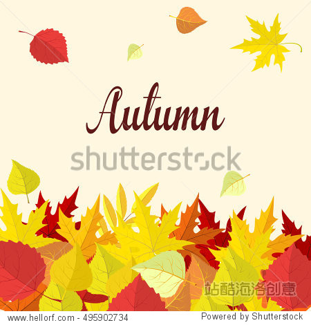 Autumn background with colorful leaves. Autumn card template banner advertising illustration Raster version
