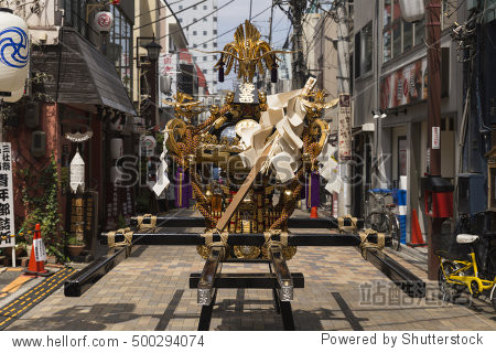 close view on one of the portable shrines in a side street