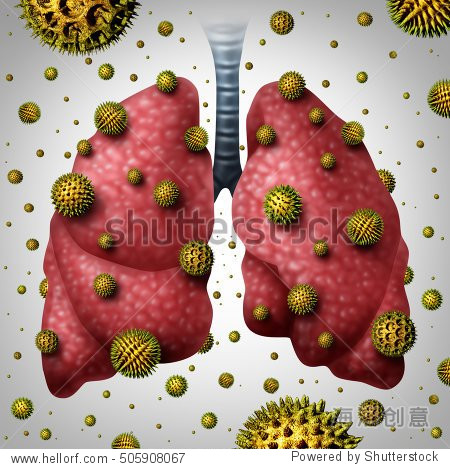 medical concept as human lungs with airborne pollen grains