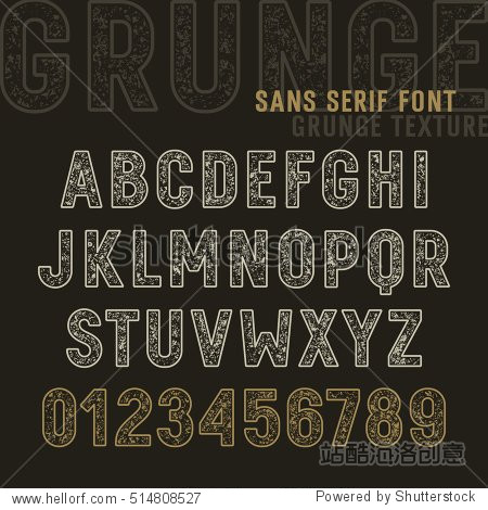the original sans serif font with a grunge effect vintage textured handmade letters and numbers. good to use for labels graphic