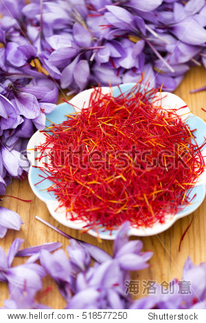 plateful of separated saffron stigmas surrounded by the freshly
