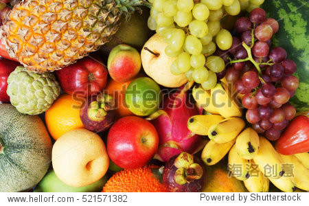 fruit background, many fresh fruits mixed.