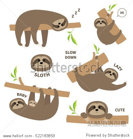 slow down text. tree branch wild joungle animal collection. iso