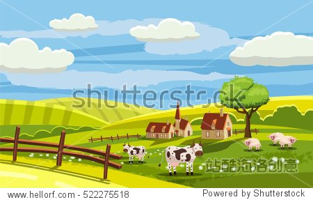 lovely countryside, farm, village, grazing cows