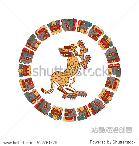 vector illustration aztec circle pattern with jaguar animal on