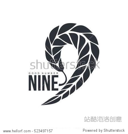 black and white number nine logo template formed by wheat ear